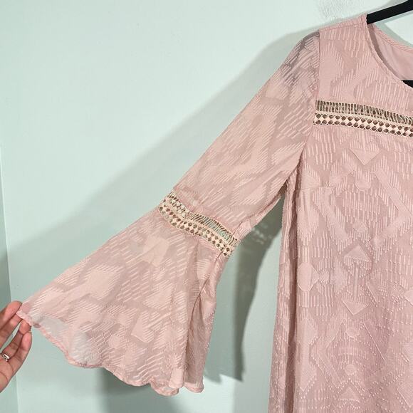 LOFT Women's Dusty Pink Textured Long Sleeve Boho Mini Dress Size SP - Picture 6 of 9